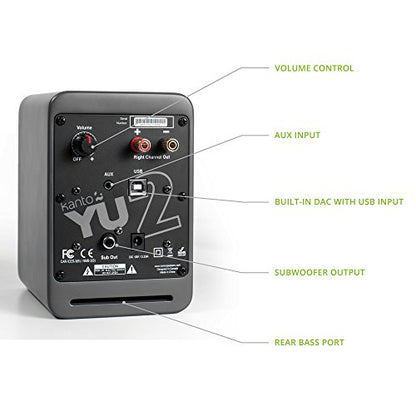 Kanto YU2MG PC Gaming Desktop Speakers | 3" Composite Drivers | 3/4" Silk Dome Tweeter | Class D Amplifier | 100 Watts | Built-in USB DAC | Subwoofer Output | Pair | Matte Grey - color: Matte Gray