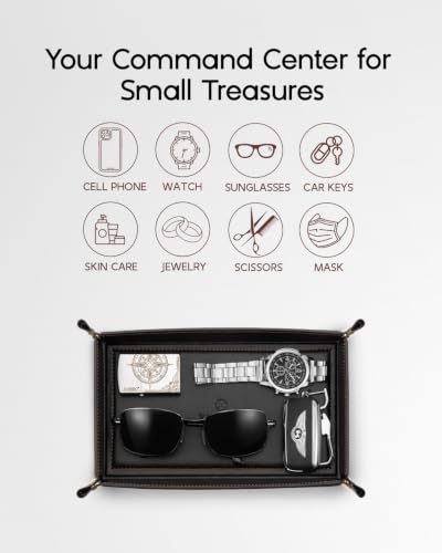 VLANDO Valet Tray for Men, Foldable PU Leather Catchall Tray, Black - color: Black, size: Rectangle