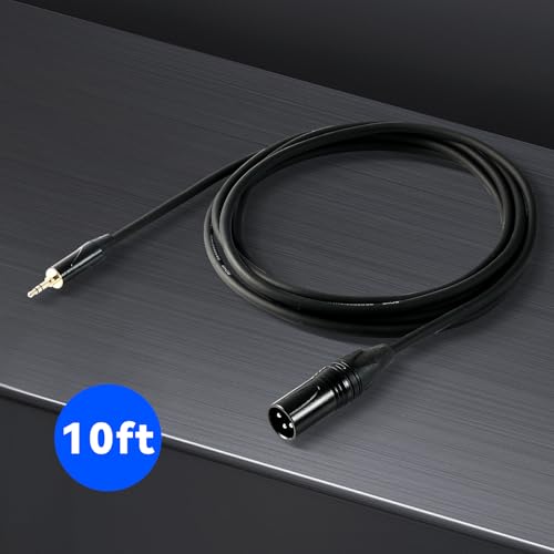 XLR Male to 1/8"(3.5mm) TRS Stereo Male Jack Mic Cable, Audio Cord 3M | Balanced Gold-Plated Plugs,Clear Sound, Low Noise,Tight Fit, Flexible PVC, For Amplifier, Laptop, Speaker - size: 10 Feet, style: XLR Male