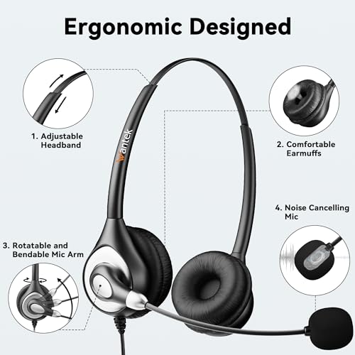 Wantek Headset with Microphone for PC, USB Wired Headphones - USB-C Over-Ear 3.5mm Headsets with Noise-Cancelling Microphone for Laptop - Computer Headphones with Mic in-line Control for Home