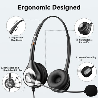 Wantek Headset with Microphone for PC, USB Wired Headphones - USB-C Over-Ear 3.5mm Headsets with Noise-Cancelling Microphone for Laptop - Computer Headphones with Mic in-line Control for Home