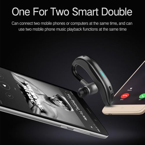 IHAO Bluetooth Earpiece Headphone Dual Noise Cancelling Mic Painless Open-Ear Handsfree Headset Stereo Sound Left/Right Changeable Earhook Earphones for Driving/Business/Gym-Single Ear F600 Black - color: Single Ear Headphone F600 Black