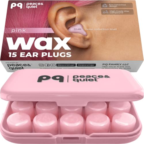 Peace&Quiet | PQ Silicone Ear Plugs for Sleeping - 15 Wax Earplugs for Sleep and Swimming, Soft Ear Covers for Sleeping, Wax Ear Plugs Noise Cancelling 32Db, Pink - color: Pink