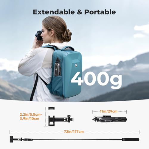 K&F CONCEPT 69" Auto Open Selfie Stick with 4 Legs & Stabilizing Handle | Phone Tripod, 360° Rotation Cell Phone Tripod Stand with Remote Control, Compatible with iPhone Osmo Pocket 4/3, A702