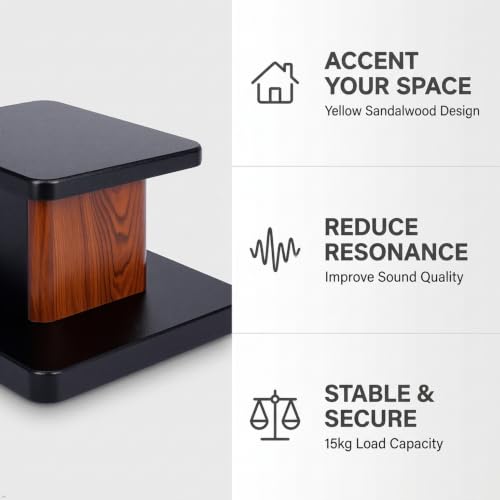 1 Pair Universal Wood Design Speaker Stands, Premium Surround Sound Home Theater Audio Stands, Bookshelf Speakers or Studio Monitors Stands (6" - Yellow Sandalwood)