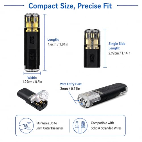 No Strip Solderless Speaker Wire Quick Disconnect Connectors Kit, Includes 40Pcs/20 Pairs, Tape, Zip Ties Install Tools, for Car Audio & 12V Automotive, 16-18 AWG