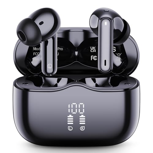 Wireless Earbuds, Bluetooth Ear Buds 5.4 Mini HiFi Stereo with 4 ENC Noise Cancelling Mics Wireless Headphones, in Ear Earphones 40H IP7 Waterproof, USB C, Bluetooth Headset for Sports, Gym, Workout - color: Dark Black