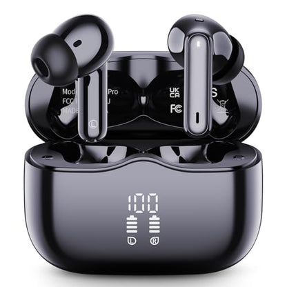 Wireless Earbuds, Bluetooth Ear Buds 5.4 Mini HiFi Stereo with 4 ENC Noise Cancelling Mics Wireless Headphones, in Ear Earphones 40H IP7 Waterproof, USB C, Bluetooth Headset for Sports, Gym, Workout - color: Dark Black