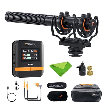 Comica VM40 Wireless Shotgun Microphone,2.4G Super Cardioid Polar Pattern,48kHz/32-bit Float Recording,Wired/Wireless Dual Modes,32G On-Board Recording for 40-Hour Storage(VM 30 Upgraded Version) - size: Comica CVM-VM40