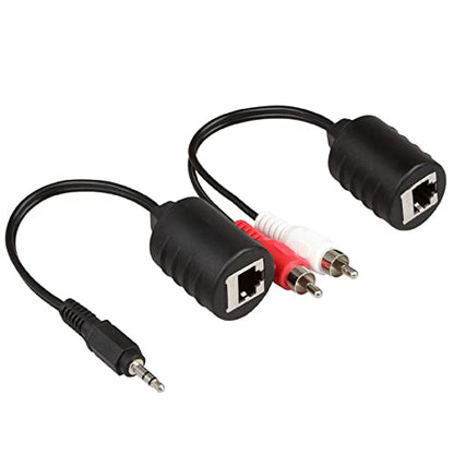 Stereo DC3.5mm Stereo and RCA Red White Audio Signal Balun Over Cat5/6 Cable - size: 8 inches