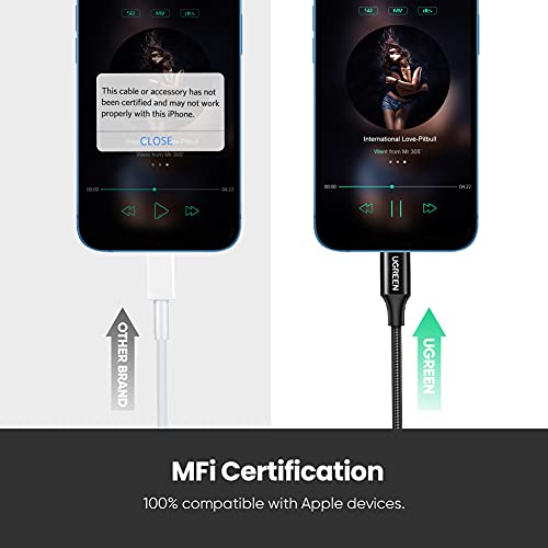 UGREEN Headphone Adapter for iPhone Lightning to 3.5mm MFi Certified, Black | Apple MFi Certified Aux Jack Dongle Cable, Compatible with iPhone 14 Pro Max/14 Plus/13 12 11 Pro Max/SE/XS, Aluminum Shell - color: Black
