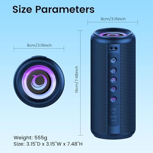 Portable Bluetooth Speaker, 2026 Bluetooth 5.4 Wireless Speaker with 20W HD Loud Stereo Sound, 20H Playtime, LED Lights, IP7, TWS Pairing, Built-in Mic, for Outdoor, Home, Beach, Party, Gift, Blue - color: Bright Blue
