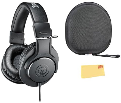 Audio-Technica ATH-M20x Professional Monitor Headphones - Black Bundle with Case and Austin Bazaar Polishing Cloth - color: Black, style: M20x