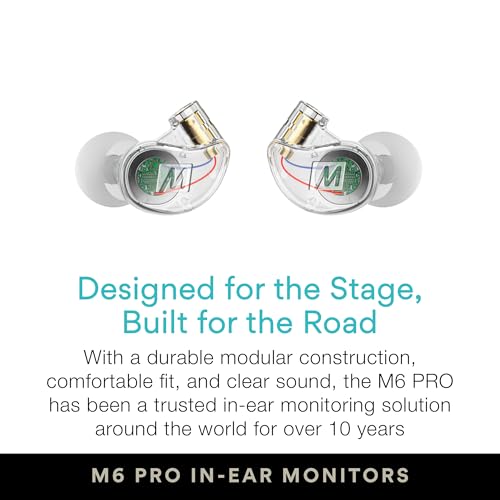 MEE audio M6 PRO Musicians' In-Ear Monitors Wired + Wireless Combo Pack: Includes IEMs, 2 Audio Cables and BT3 Hi-Res Bluetooth Audio Adapter w/aptX, LDAC, Auracast Support, & Built-In Headset (Clear) - color: Clear, style: IEMs + Bluetooth Adapter