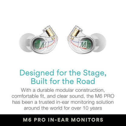 MEE audio M6 PRO Musicians' In-Ear Monitors Wired + Wireless Combo Pack: Includes IEMs, 2 Audio Cables and BT3 Hi-Res Bluetooth Audio Adapter w/aptX, LDAC, Auracast Support, & Built-In Headset (Clear) - color: Clear, style: IEMs + Bluetooth Adapter
