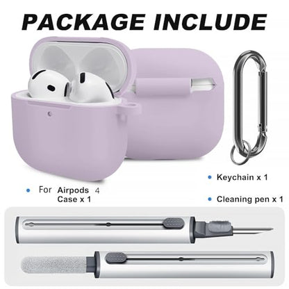 Silicone Case Cover for AirPods 4th Gen, Soft Skin with Cleaner Kit, Keychain, Full Protection for Men & Women (Lavender) - color: B5-Lavender