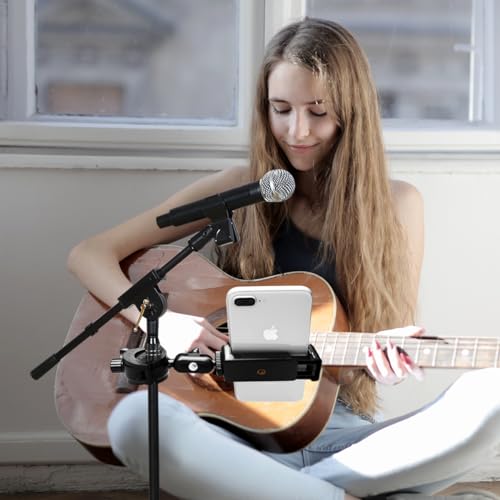 Mic Stand Phone Holder Mount Adjustable Phone Holder for Mic Microphone Music Stand [Dual Ballhead 360°Swivel] iPhone Mic Stand Holder for iPhone 15 14 13 12 Pro Max Samsung Galaxy, Any Smartphones - style: One Pack
