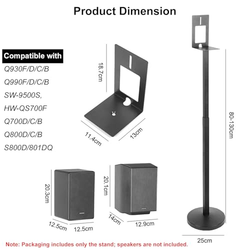 Speaker Floor Stands Pair for Samsung Rear Speakers 9500S/Q990F/930F, Height Adjustable (31.5" to 51") Audio Bracket with Cable Management, Black