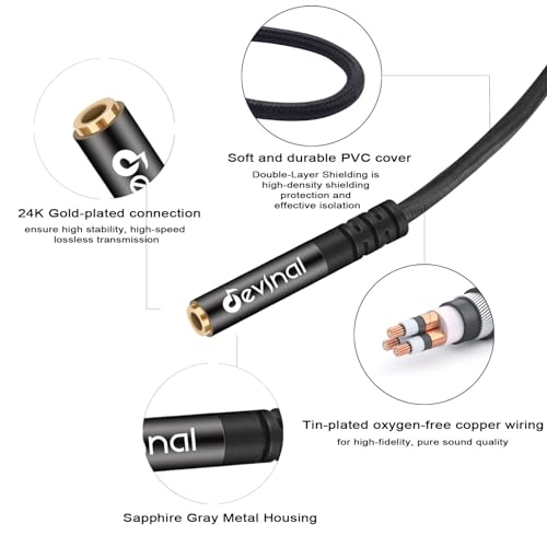 1/8 inch to 1/4 inch Stereo Cable, 3.5mm TRS Female to Dual 6.35mm 1/4 TS Mono Y Splitter Audio Cord Adapter, 1FT (2 Pack) - color: Black 3.5mm TRS Female to Dual 1/4" TS 1 Foot (2 Pack)
