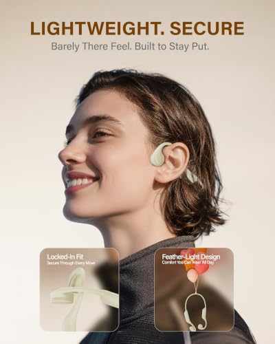 New Bone Conduction Headphones Bluetooth 6.0, Open Ear Earbuds with Mic, Premium Sound, 3 EQ Modes, 10H Playtime, 25g Lightweight, IP65 Waterproof Sports Headphones for Running Cycling Hiking（Beige） - color: Beige