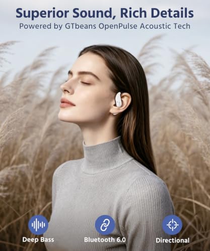 Open Ear Earbuds, Soft Earhook, 56H Playtime, Bluetooth 6.0, Bass - color: White