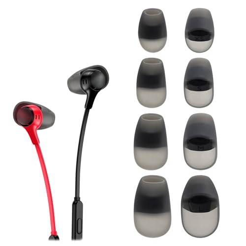 Replacement Ear Tips Compatible with HyperX Cloud Earbuds II | Soft Silicone Eartips with Portable Storage Box (4, Grey, XS/S/M/L)