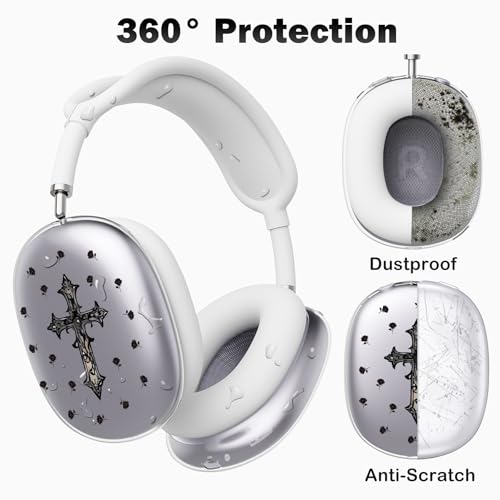 for AirPods Max Headphones Cross Rose Ear Covers for AirPods Max 2 | Cool Clear Ear Cups Cover | White Silicone Ear Pad Case Headband Cover for Apple AirPods Max 2/1 (2026/2024/2020) - color: Cross C/White