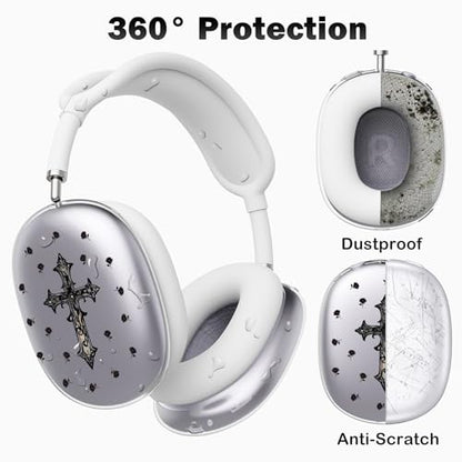 for AirPods Max Headphones Cross Rose Ear Covers for AirPods Max 2 | Cool Clear Ear Cups Cover | White Silicone Ear Pad Case Headband Cover for Apple AirPods Max 2/1 (2026/2024/2020) - color: Cross C/White