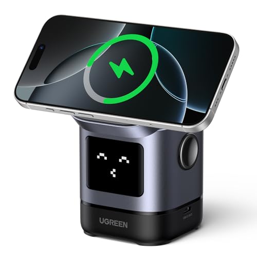 UGREEN Uno Qi2 15W 2-in-1 Foldable Wireless Charger Stand | Qi2 Certified, Adjustable Viewing, Wireless Charger for iPhone 17/16/15/14/13/12 series and AirPods 2/3/Pro, No Adapter