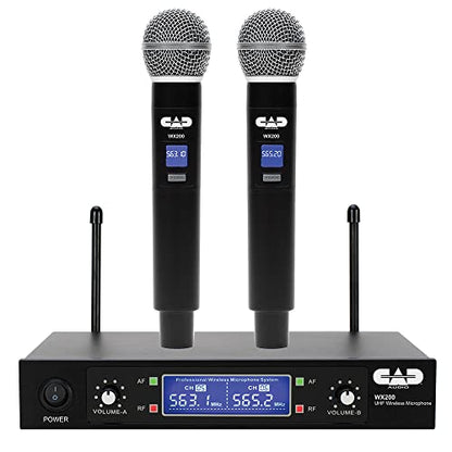 CAD Audio WX200 UHF Dual Handheld Microphone System | 2 Channels. 164 Feet Range, Metal Receiver, XLR and 14? Outputs, 10 Hr Battery - style: WX200