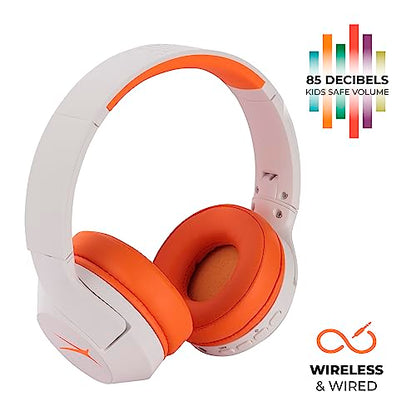 Altec Lansing - Kids Bluetooth Headphones, Wireless Over Ear - color: Whiteout Groovy Orange