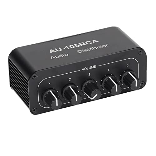 5-Way Stereo L/R Sound Channel Bi-Directional Audio Switcher with Aluminum Alloy Housing, High Fidelity Audio Switch Splitter for Multimedia, Compatible with DVD, MP3, TV, Speakers, Headphones