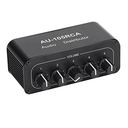 5-Way Stereo L/R Sound Channel Bi-Directional Audio Switcher with Aluminum Alloy Housing, High Fidelity Audio Switch Splitter for Multimedia, Compatible with DVD, MP3, TV, Speakers, Headphones