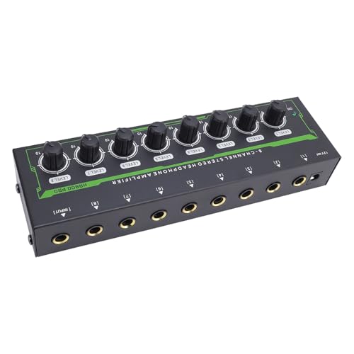 8 Channel Headphone Amplifier, 8 Outputs 1 Input Stereo Earphone Amp with Independent Volume Control for Studio and Stage (US Plug)