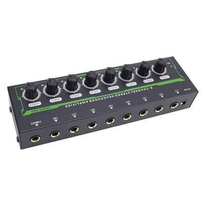8 Channel Headphone Amplifier, 8 Outputs 1 Input Stereo Earphone Amp with Independent Volume Control for Studio and Stage (US Plug)