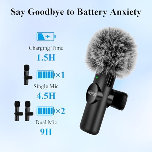 Professional Wireless Microphone for iPhone, iPad, 2pcs Wireless Microphones with Crystal Clear Sound Quality, Mini Microphone Plug-Play for Interview Video Podcast Vlog YouTube Tiktok