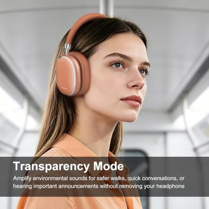 Srhythm NiceComfort 95 Adaptive Noise Cancelling Headphones Wireless | Bluetooth with Spatial Audio,Transparency,ENC,HD Sound,Low Latency for Gaming,Slim Headphones Lightweight - color: Rose Orange