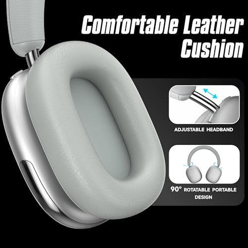 Freepods Over-Ear Bluetooth Headphones with Mic,120 Hour Playtime Active Noise Cancelling,Hi-Res Audio,Wireless ANC Headset, Android Compatible - Silver - color: Silver