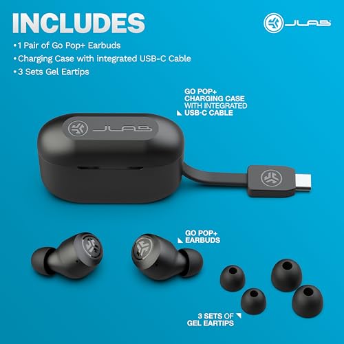 JLab Go Air Pop+ True Wireless Bluetooth Earbuds in Black Plus Cloud Foam Mnemonic Earbud Tips