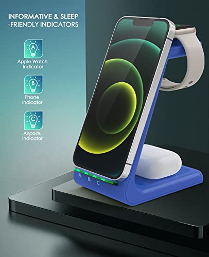 3 in 1 Wireless Charging Station, 2026 Upgraded Fast Desk Charger Station for iPhone 17 16 15 14 13 12 Pro Max Plus, Charger Stand for Apple Watch 10 9 8 7 6 5 4 3 2 SE, Airpods 4 3 2 Pro(Blue) - color: D-Blue