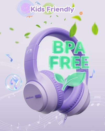 awatrue Kids Headphones for School, 74‑85‑94dB, 3.5mm Jack, HK07 | Foldable Wired Over Ear Headphones, for Toddler School/Travel/iPad/Tablet, Purple - color: Purple