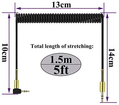3.5mm Coiled Cable - 90 Degree Right Angle 3-Pole TRS Jack Stereo Audio Spring Aux Cable for Smartphones, Tablets and MP3 Players (1.5m) (Pack of 2) - size: 5 feet (Pack of 2)