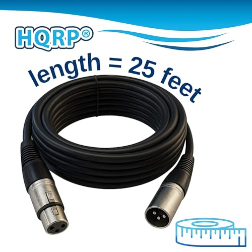 HQRP 25ft 3-pin XLR Male to XLR Female Microphone Cable, Compatible with RODE NT1000, NT2-A; Compatible with Shure PG48-XLR, PG57-XLR, PG58-XLR, PG81-XLR Microphones