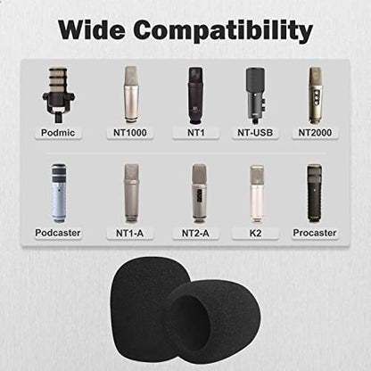 Pop Filter Foam Mic Cover Compatible with Rode PodMic NT1-A NT-USB NT2-A Procaster Podcaster Microphones Effectively Reduce Noise (2 Packs)