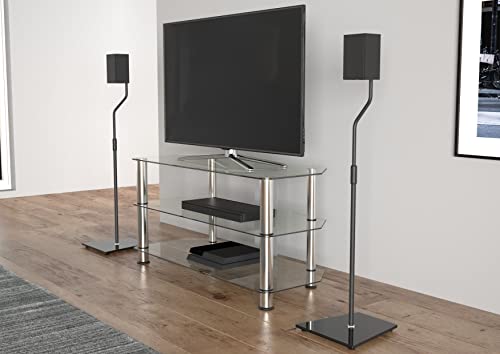 AVF Speaker Floor Stands for Speakers up to 11 lbs, Adjustable Height 31-41 Inch, Steel and Glass Speaker Stand Pair, Black, EAK85B-A - style: Black w Glass Bass