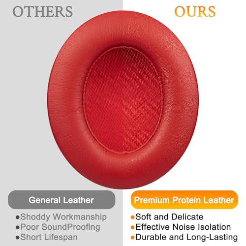 Replacement Ear Pads Cushions for Beats Studio 2 & Studio 3 Wired & Wireless Headphones, Earpads with Soft Protein Leather, Noise Isolation Memory Foam, Added Thickness - Red - color: Red