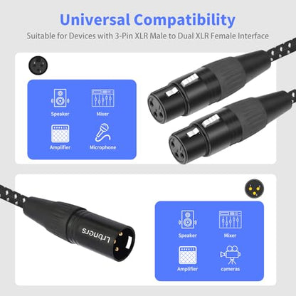 2FT XLR Male to Dual Female Cable – 3pin XLR Y-Splitter Shielded Audio Cable for Mic Splitting & Studio Use 2-Pack - color: 1 Male to 2 Female