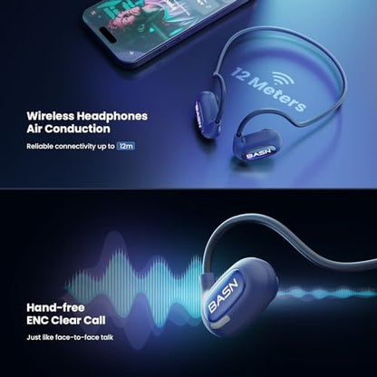 BASN AirS1 Air Conduction Headphones Open-Ear Bluetooth 5.3 Earbuds, Wireless ENC Sport Earphones with 16.2mm Driver, IPX5 Waterproof Headsets for Running,Cycling,Workout (Blue)