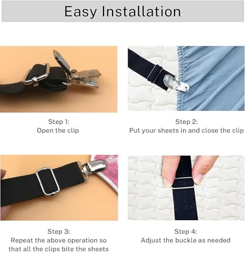 Yoovat Couch Cushion Covers Holder Straps Sofa Couch Covers Sofa Slipcover Holder Clips 10 to 60in(25-160cm) Adjustable Elastic Straps for Sofa Covers Cushion (4 Pcs White) - color: 4 Pcs White