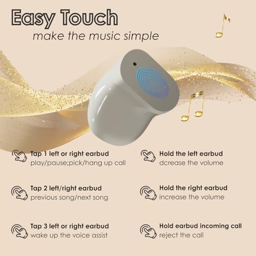 TINGER Mini Semi-in-Ear Bluetooth 5.4 Earbuds- 20H Battery Life Wireless Headphones, Ultra-Compact Design with Clear Calls, Sweatproof for Running/Gym/Travel（Beige） - color: Beige